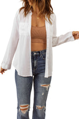 Button-Up Curved Hem Shirt with Breast Pockets - SHE BADDY© ONLINE WOMEN FASHION & CLOTHING STORE