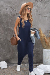 Sleeveless Pocketed Harem Jumpsuit - SHE BADDY© ONLINE WOMEN FASHION & CLOTHING STORE