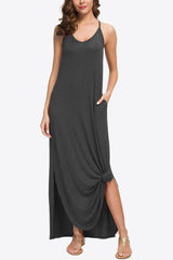 Split Spaghetti Strap Maxi Dress with Pockets - SHE BADDY© ONLINE WOMEN FASHION & CLOTHING STORE