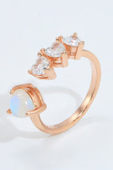 Natural Moonstone and Zircon Heart Open Ring - SHE BADDY© ONLINE WOMEN FASHION & CLOTHING STORE