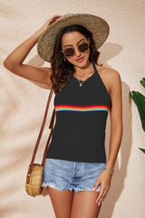 Rainbow Stripe Halter Neck Knit Tank - SHE BADDY© ONLINE WOMEN FASHION & CLOTHING STORE