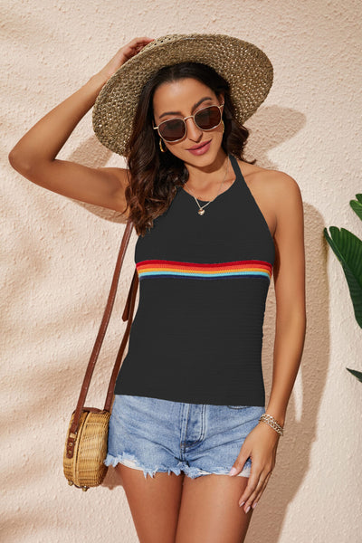 Rainbow Stripe Halter Neck Knit Tank - SHE BADDY© ONLINE WOMEN FASHION & CLOTHING STORE