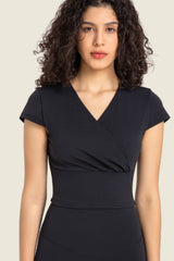 Gathered Detail Surplice Short Sleeve Sports Top - SHE BADDY© ONLINE WOMEN FASHION & CLOTHING STORE