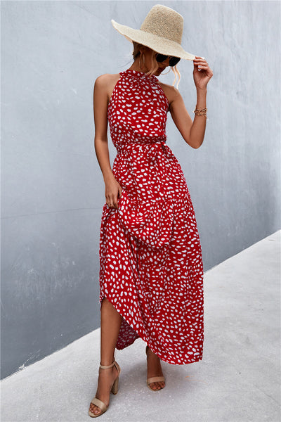 Printed Sleeveless Tie Waist Maxi Dress - SHE BADDY© ONLINE WOMEN FASHION & CLOTHING STORE