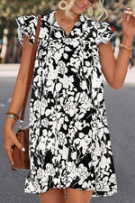 Floral Tie Neck Butterfly Sleeve Dress - SHE BADDY© ONLINE WOMEN FASHION & CLOTHING STORE