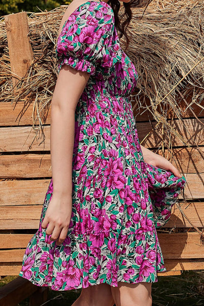 Floral Flounce Sleeve Tiered Dress - SHE BADDY© ONLINE WOMEN FASHION & CLOTHING STORE