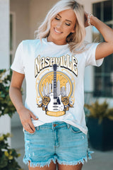 NASHVILLE MUSIC CITY Round Neck Tee Shirt - SHE BADDY© ONLINE WOMEN FASHION & CLOTHING STORE