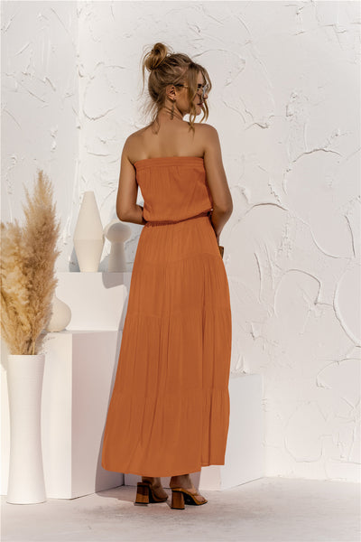 Strapless Tie Waist Tiered Maxi Dress - SHE BADDY© ONLINE WOMEN FASHION & CLOTHING STORE