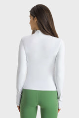 Half Zip Thumbhole Sleeve Sports Top - SHE BADDY© ONLINE WOMEN FASHION & CLOTHING STORE