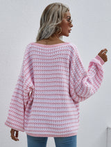 Striped Drop Shoulder V-Neck Pullover Sweater - SHE BADDY© ONLINE WOMEN FASHION & CLOTHING STORE