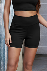 Exposed Seam Decorative Button Yoga Shorts - SHE BADDY© ONLINE WOMEN FASHION & CLOTHING STORE