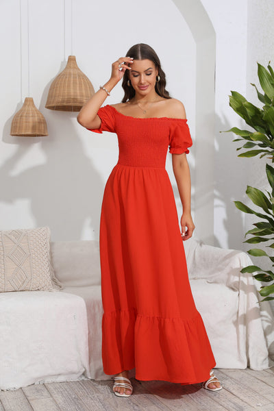 Smocked Off-Shoulder Maxi Dress - SHE BADDY© ONLINE WOMEN FASHION & CLOTHING STORE