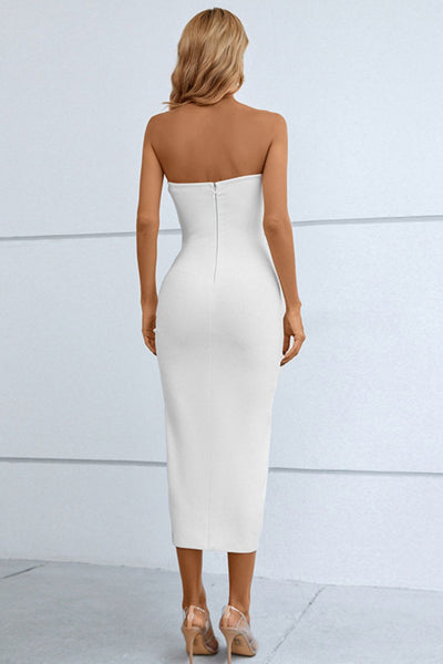 Cutout Strapless Drawstring Detail Split Bandage Dress - SHE BADDY© ONLINE WOMEN FASHION & CLOTHING STORE