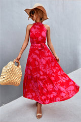 Printed Sleeveless Tie Waist Maxi Dress - SHE BADDY© ONLINE WOMEN FASHION & CLOTHING STORE