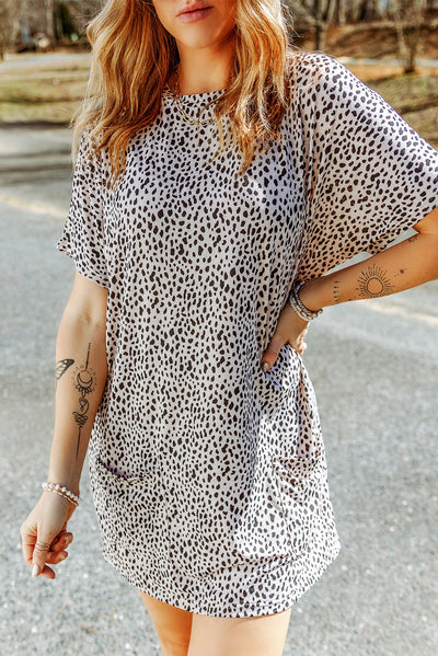 Animal Print Round Neck Tunic Tee with Pockets - SHE BADDY© ONLINE WOMEN FASHION & CLOTHING STORE