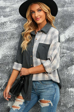 Plaid Color Block Dropped Shoulder Corduroy Shacket - SHE BADDY© ONLINE WOMEN FASHION & CLOTHING STORE