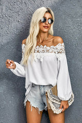 Lace Trim Textured Off-Shoulder Blouse - SHE BADDY© ONLINE WOMEN FASHION & CLOTHING STORE