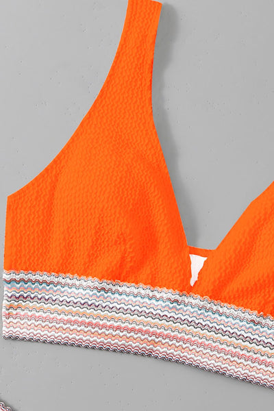 Contrast Textured High Cut Swim Set - SHE BADDY© ONLINE WOMEN FASHION & CLOTHING STORE