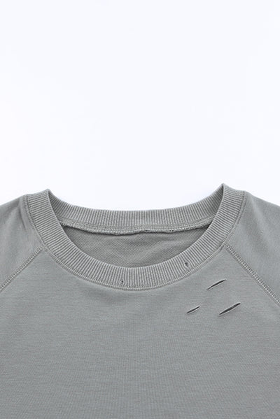 Distressed Long Raglan Sleeve Top - SHE BADDY© ONLINE WOMEN FASHION & CLOTHING STORE