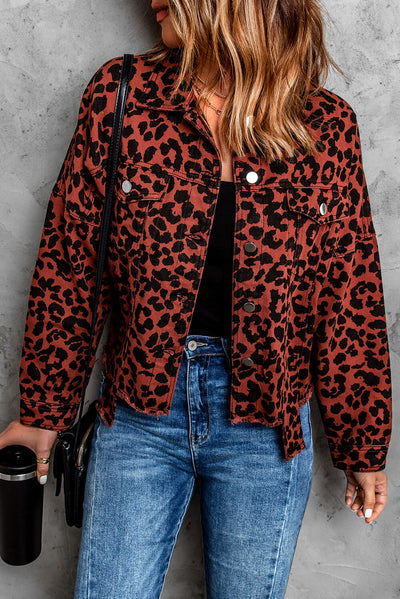 Leopard Print Raw Hem Jacket - SHE BADDY© ONLINE WOMEN FASHION & CLOTHING STORE