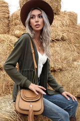 Drawstring Open Front Slit Hooded Cardigan - SHE BADDY© ONLINE WOMEN FASHION & CLOTHING STORE