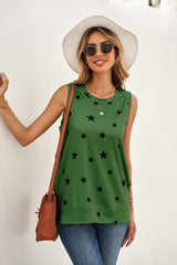 Star Print Tank with Slits - SHE BADDY© ONLINE WOMEN FASHION & CLOTHING STORE