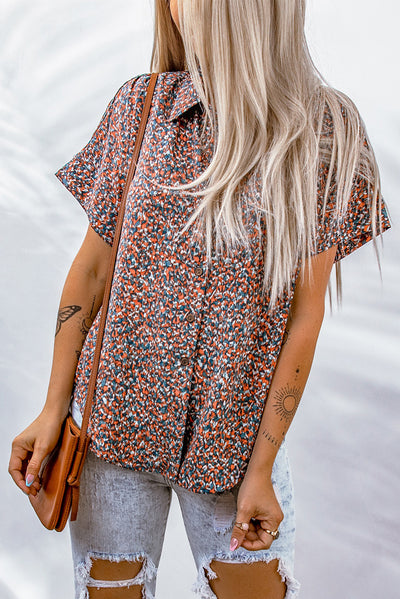 Ditsy Floral Button-Up Short Sleeve Shirt - SHE BADDY© ONLINE WOMEN FASHION & CLOTHING STORE