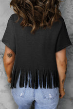 Graphic V-Neck Fringe Hem T-Shirt - SHE BADDY© ONLINE WOMEN FASHION & CLOTHING STORE