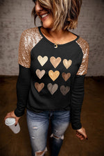Contrast Sequin Heart Graphic Raglan Sleeve Top - SHE BADDY© ONLINE WOMEN FASHION & CLOTHING STORE
