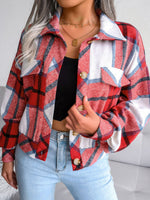 Plaid Collared Neck Drop Shoulder Jacket - SHE BADDY© ONLINE WOMEN FASHION & CLOTHING STORE