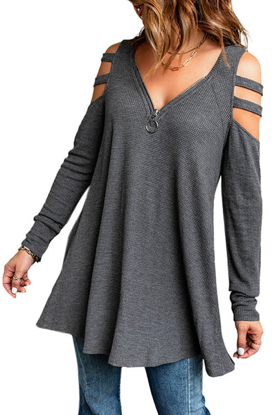 Cutout Waffle Knit Tunic Top - SHE BADDY© ONLINE WOMEN FASHION & CLOTHING STORE