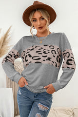 Contrast Leopard Crewneck Sweatshirt - SHE BADDY© ONLINE WOMEN FASHION & CLOTHING STORE