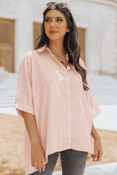 Half Sleeve Button-Up Shirt - SHE BADDY© ONLINE WOMEN FASHION & CLOTHING STORE