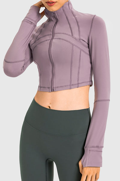 Zip Front Cropped Sports Jacket - SHE BADDY© ONLINE WOMEN FASHION & CLOTHING STORE