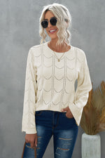 Openwork Flare Sleeve Pullover Sweater - SHE BADDY© ONLINE WOMEN FASHION & CLOTHING STORE