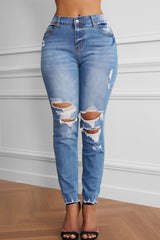 Raw Cut Frayed Hem Jeans - SHE BADDY© ONLINE WOMEN FASHION & CLOTHING STORE