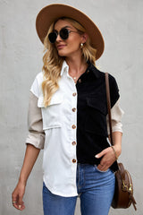 Color Block Button Front Shirt with Pockets - SHE BADDY© ONLINE WOMEN FASHION & CLOTHING STORE