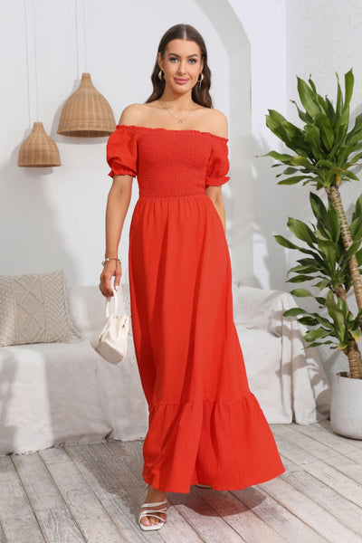 Smocked Off-Shoulder Maxi Dress - SHE BADDY© ONLINE WOMEN FASHION & CLOTHING STORE