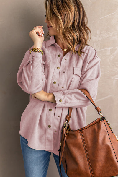 Suede Snap Front Dropped Shoulder Jacket - SHE BADDY© ONLINE WOMEN FASHION & CLOTHING STORE