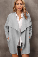 Waterfall Collar Longline Cardigan with Side Pockets - SHE BADDY© ONLINE WOMEN FASHION & CLOTHING STORE