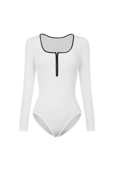 Contrast Trim Ribbed Long Sleeve Bodysuit - SHE BADDY© ONLINE WOMEN FASHION & CLOTHING STORE