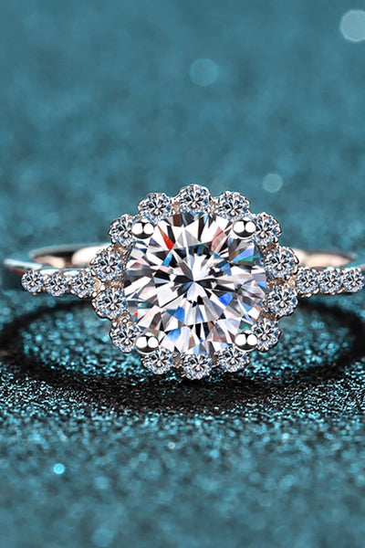 1 Carat Moissanite Rhodium-Plated Halo Ring - SHE BADDY© ONLINE WOMEN FASHION & CLOTHING STORE