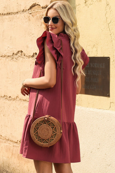 Ruffle Shoulder Tie-Neck Tiered Dress - SHE BADDY© ONLINE WOMEN FASHION & CLOTHING STORE