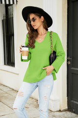 Drop Shoulder V-Neck Knit Pullover - SHE BADDY© ONLINE WOMEN FASHION & CLOTHING STORE