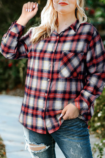 Plus Size Plaid Collared Neck Shirt - SHE BADDY© ONLINE WOMEN FASHION & CLOTHING STORE