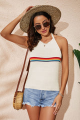 Rainbow Stripe Halter Neck Knit Tank - SHE BADDY© ONLINE WOMEN FASHION & CLOTHING STORE