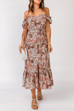 Floral Off-Shoulder Frill Trim Split Dress - SHE BADDY© ONLINE WOMEN FASHION & CLOTHING STORE