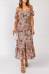 Floral Off-Shoulder Frill Trim Split Dress - SHE BADDY© ONLINE WOMEN FASHION & CLOTHING STORE