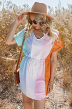 Multicolored Drawstring Waist V-Neck Dress - SHE BADDY© ONLINE WOMEN FASHION & CLOTHING STORE