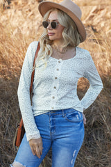 Leopard Buttoned Lace Trim Round Neck Top - SHE BADDY© ONLINE WOMEN FASHION & CLOTHING STORE